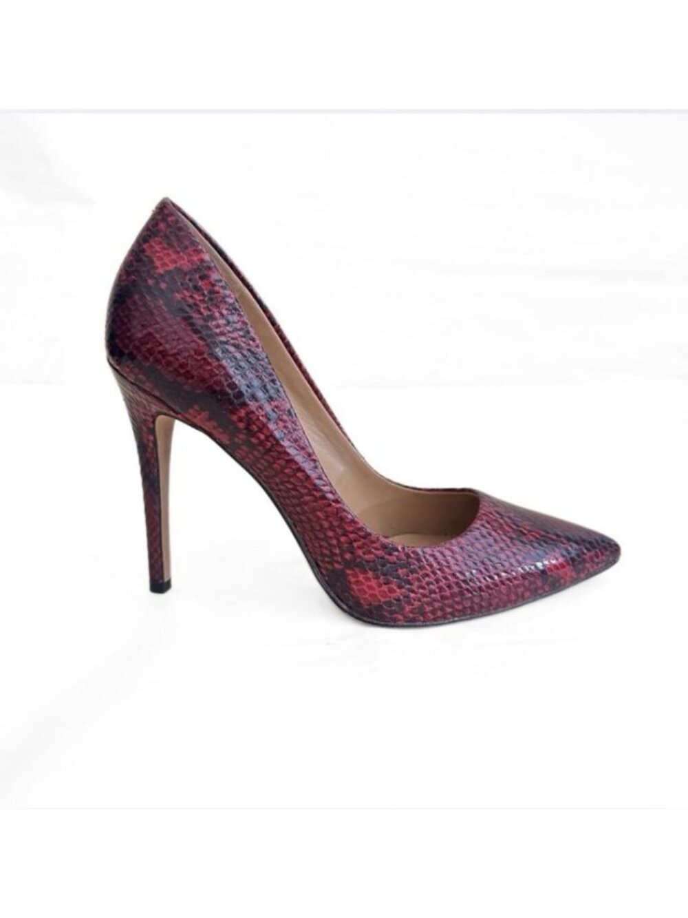Jessica Simpson 7 Red Faux Snake Heel Praylee Pointy Toe Stiletto Pumps Statemen